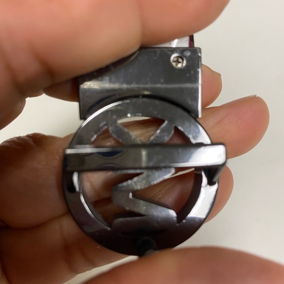 Michael Kors Twist Reversible Leather MK Logo Buckle Belt Red/Silver, Size M/L - Picture 10 of 16